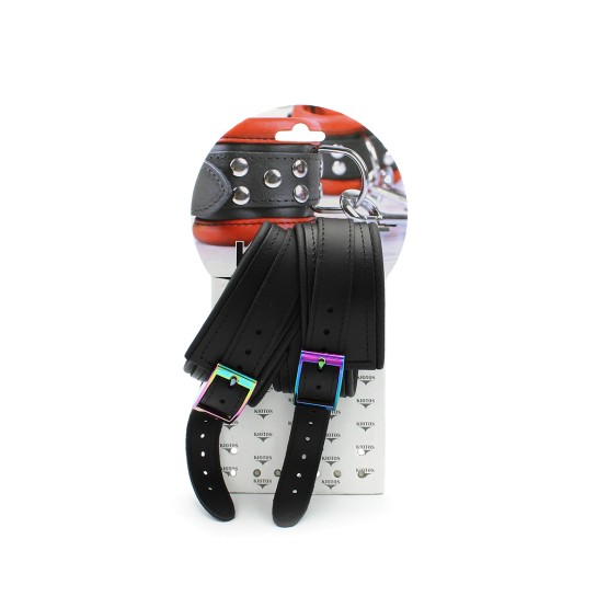 Leather Ankle Cuffs Black Rainbow