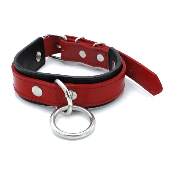 Black & Red Leather Collar big O-Ring