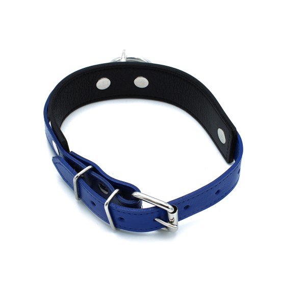 Black & Blue Leather Collar big O-Ring