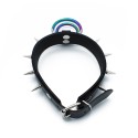 Black Leather Spiked Collar Double Rainbow O-Ring