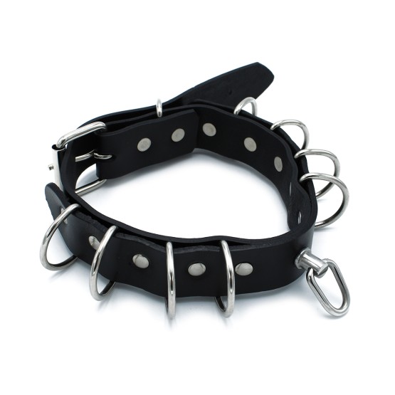 Black Leather Collar Multi-D-Rings
