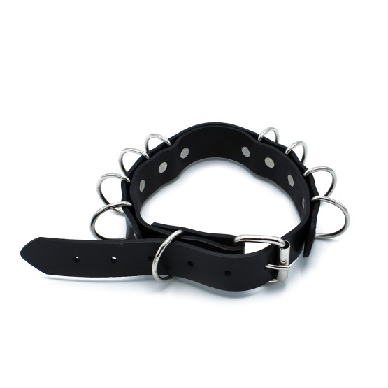 Black Leather Collar Multi-D-Rings