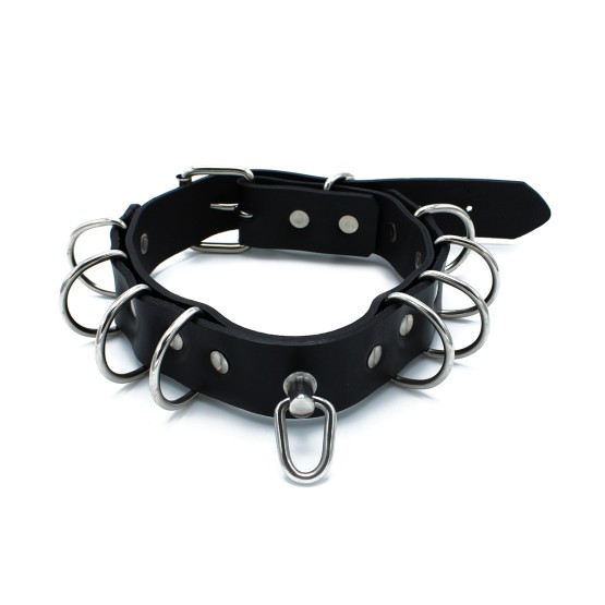 Black Leather Collar Multi-D-Rings