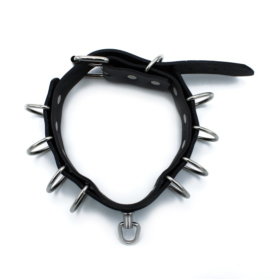 Black Leather Collar Multi-D-Rings