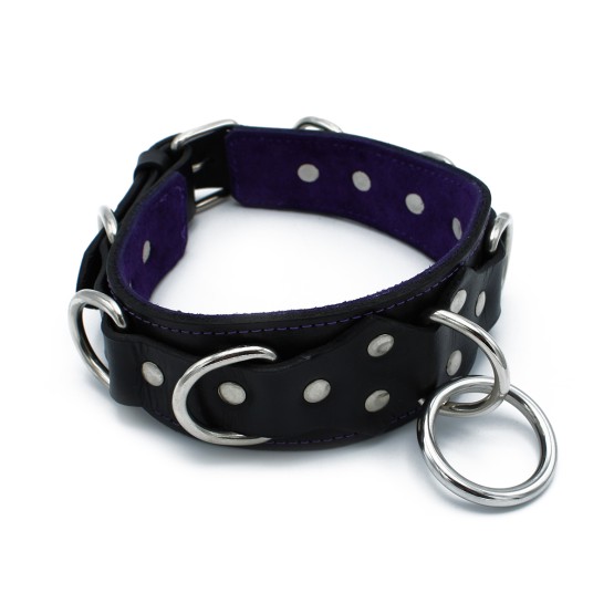 Black Leather Collar Deluxel O-Ring Multi-D-Rings