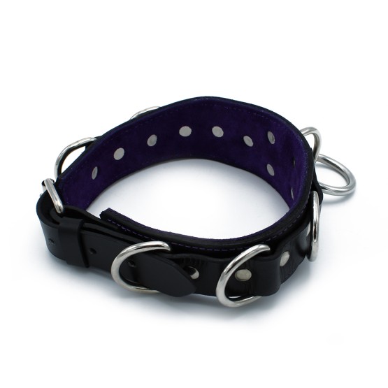Black Leather Collar Deluxel O-Ring Multi-D-Rings