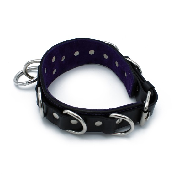 Black Leather Collar Deluxel O-Ring Multi-D-Rings