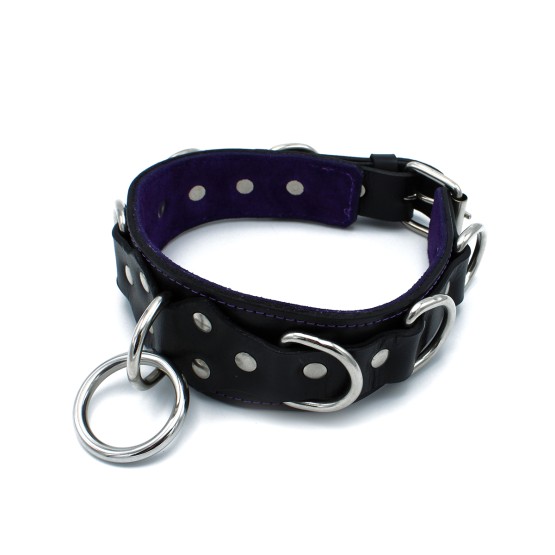 Black Leather Collar Deluxel O-Ring Multi-D-Rings