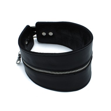 Black Leather High-Neck Collar with Zipper