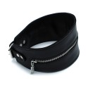Black Leather High-Neck Collar with Zipper
