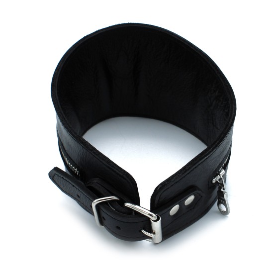 Black Leather High-Neck Collar with Zipper