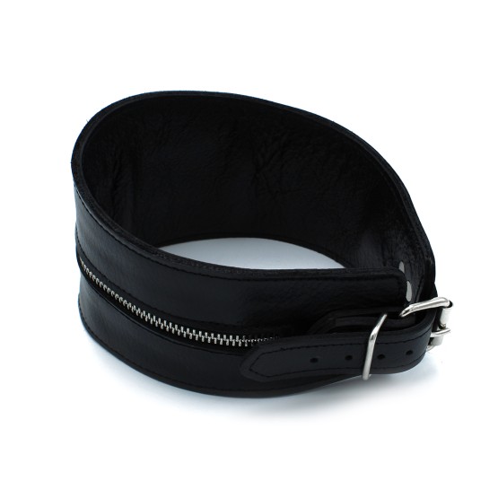 Black Leather High-Neck Collar with Zipper