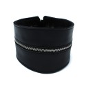 Black Leather High-Neck Collar with Zipper