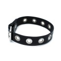 Black Leather Slim Collar with Multi-Metal Eyelets