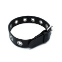 Black Leather Slim Collar with Multi-Metal Eyelets
