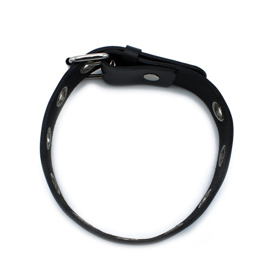 Black Leather Slim Collar with Multi-Metal Eyelets