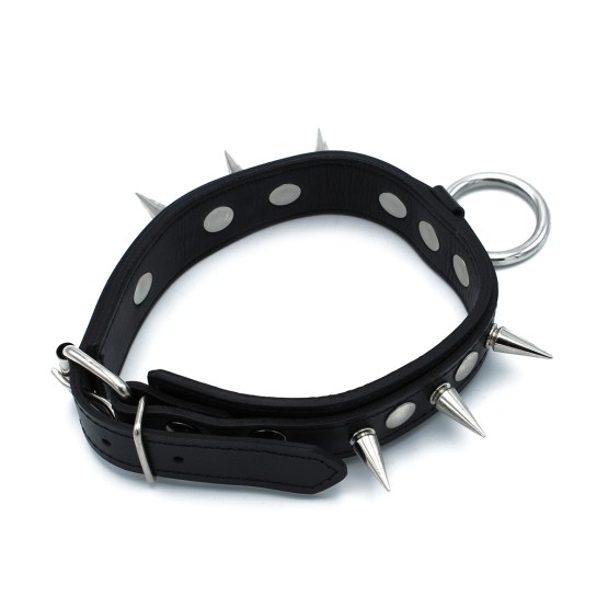 Black Leather Spiked Collar with O-Ring