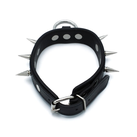 Black Leather Spiked Collar with O-Ring