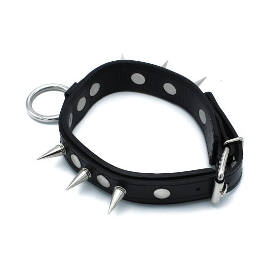 Black Leather Spiked Collar with O-Ring