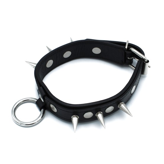 Black Leather Spiked Collar with O-Ring