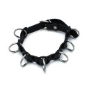 Black Leather Collar with 7 Statement Rings