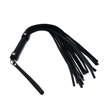Black Leather Flogger with Braided Handle