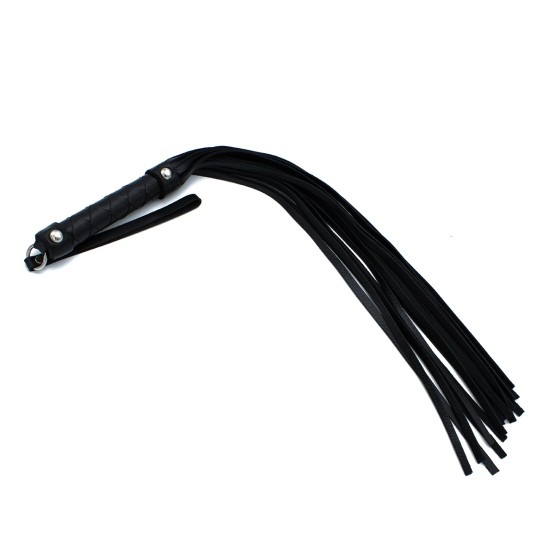 Black Leather Flogger with Braided Handle
