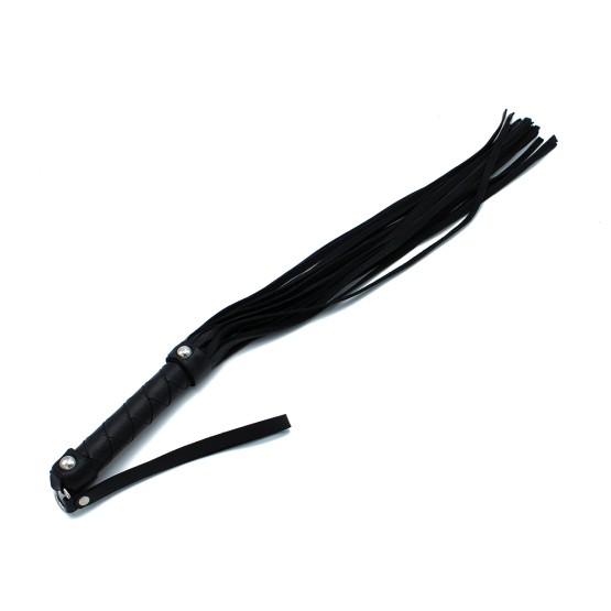 Black Leather Flogger with Braided Handle