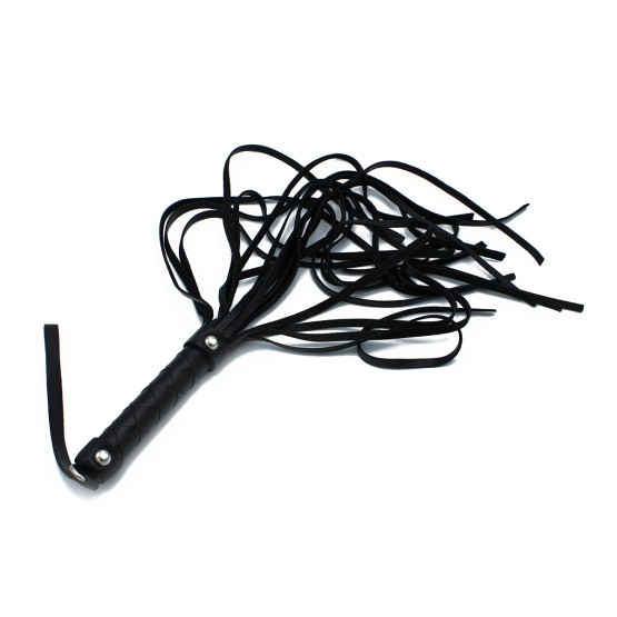 Black Leather Flogger with Braided Handle