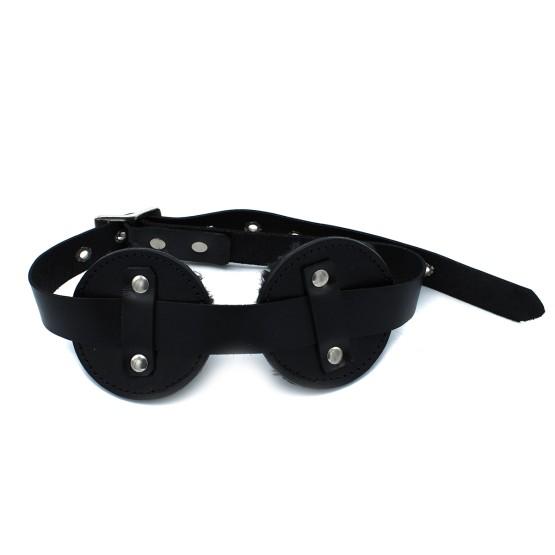 Black Leather Blindfold with Adjustable Eye Patches