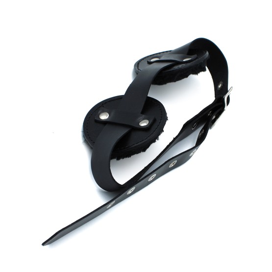 Black Leather Blindfold with Adjustable Eye Patches