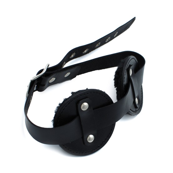 Black Leather Blindfold with Adjustable Eye Patches