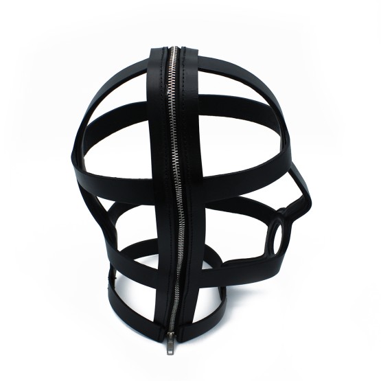 Black Leather Head Cage with Zipper