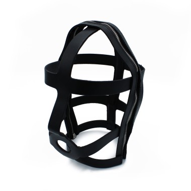 Black Leather Head Cage with Zipper