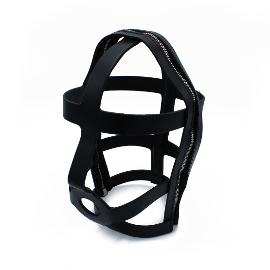 Black Leather Head Cage with Zipper