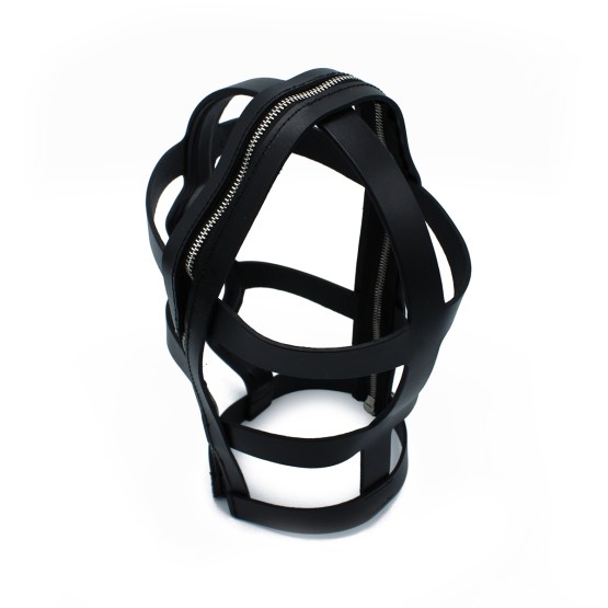 Black Leather Head Cage with Zipper