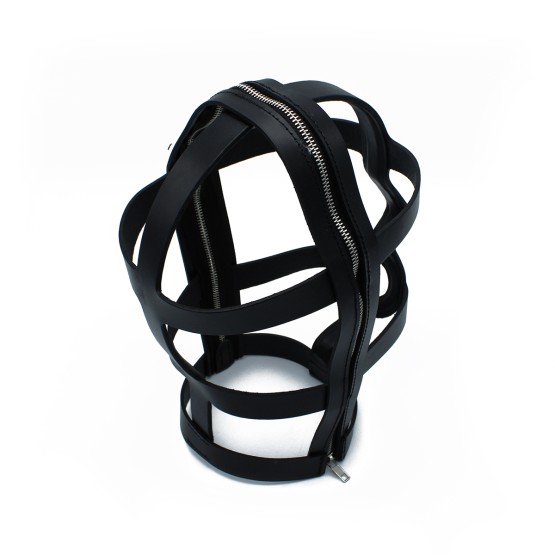 Black Leather Head Cage with Zipper