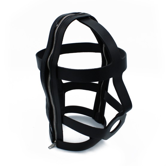 Black Leather Head Cage with Zipper
