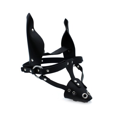 Black Leather Dog Mask with Ears & Snout