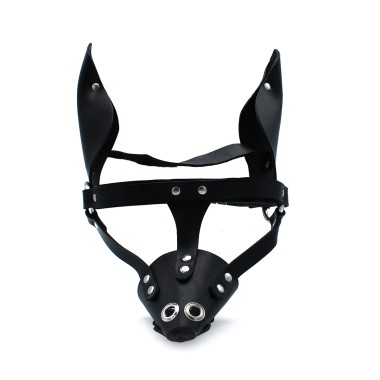 Black Leather Dog Mask with Ears & Snout