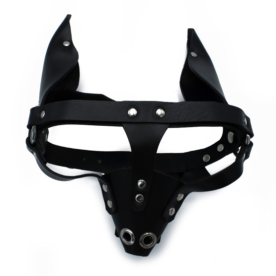 Black Leather Dog Mask with Ears & Snout