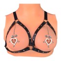 Heart-Shaped Nipple Clamps Tinkling Bells & Leather Harness