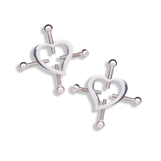 Heart-Shaped Nipple Clamps Tinkling Bells & Leather Harness