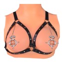 Hexagon Nipple Clamps Bells & Leather Harness