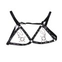 Hexagon Nipple Clamps Bells & Leather Harness