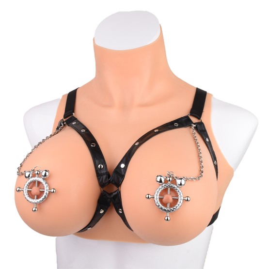 Circular Nipple Clamps Bells & Leather Harness