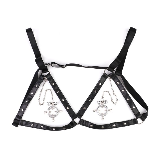 Circular Nipple Clamps Bells & Leather Harness