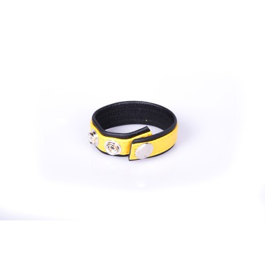 Rainbow Leather Cock Strap - Black & Yellow