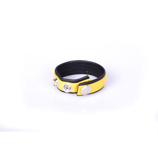 Rainbow Leather Cock Strap - Black & Yellow