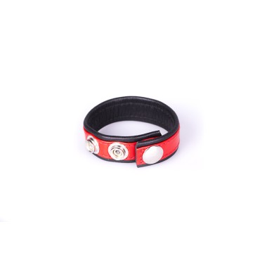 Rainbow Leather Cock Strap - Black & Red